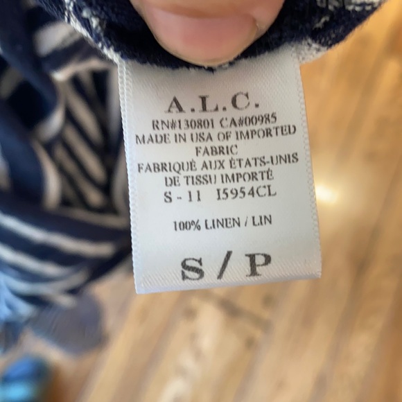A.L.C. Combo Navy Stripe Open Back Tee Shirt Long Sleeve Linen - Picture 7 of 8